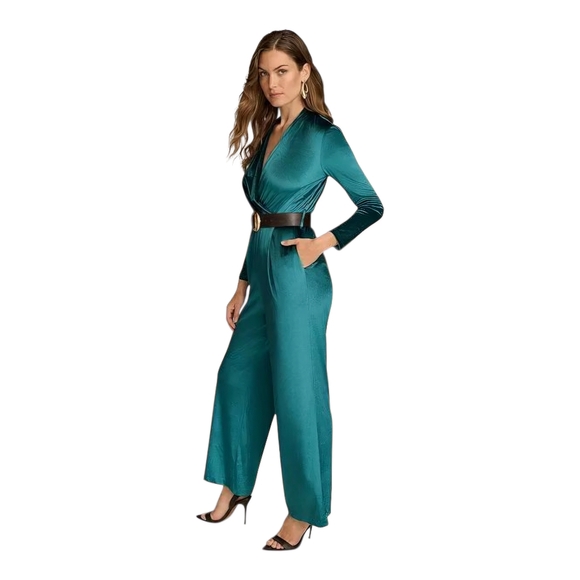 Donna Karan Pants - Donna Karan New York‎ Women's Velvet Jumpsuit Green Size 16 (No Belt)